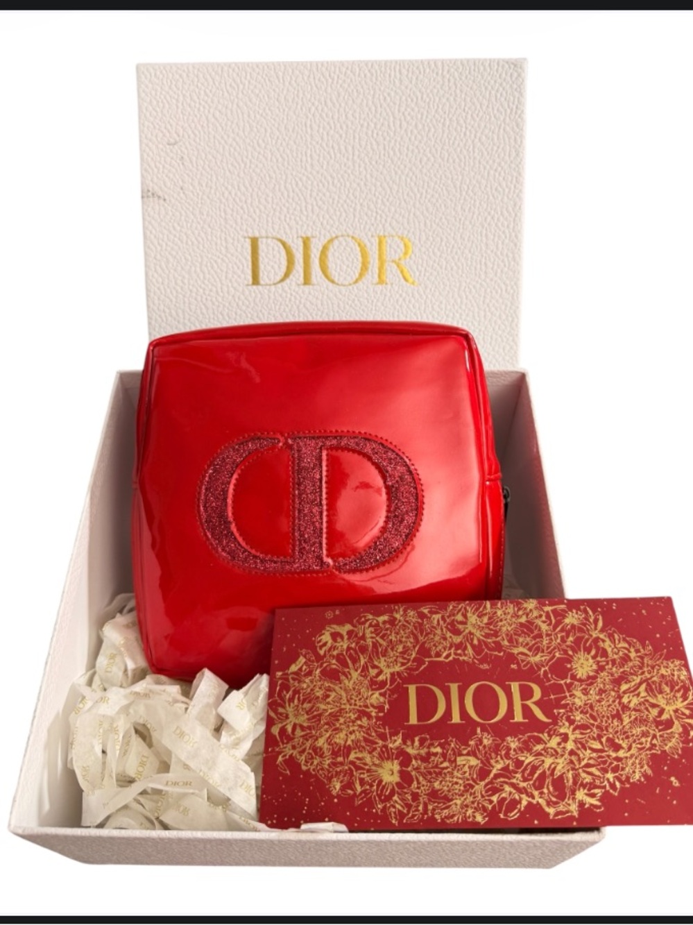 CHRISTIAN DIOR GLITTER MAKEUP BAG COSMETIC BAG CHERRY RED